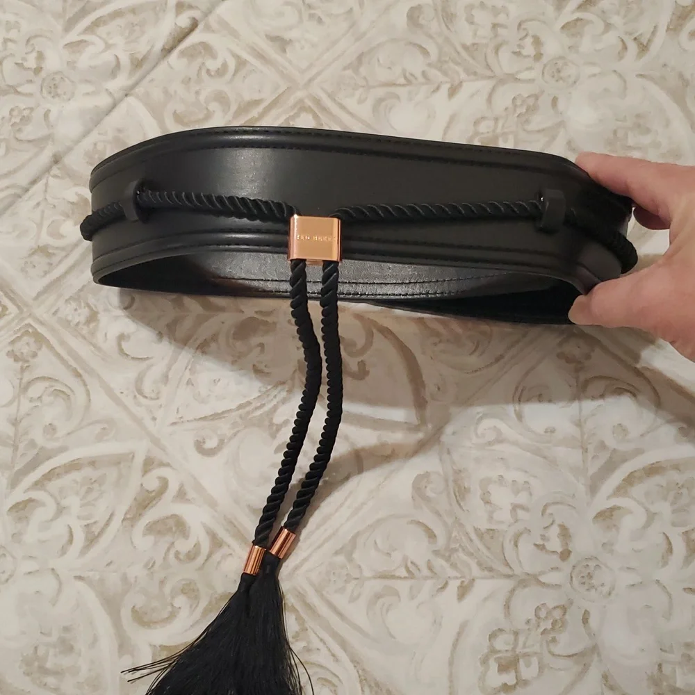 Ted Baker Black Rope Tassel Belt with Rose Gold Accent